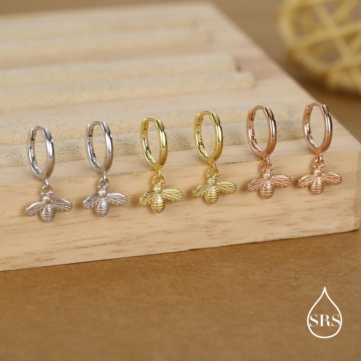 Dainty Sterling Silver Bumble Bee Huggie Hoops, Silver, Gold or Rose Gold, Honey Bee Hoop Earrings,