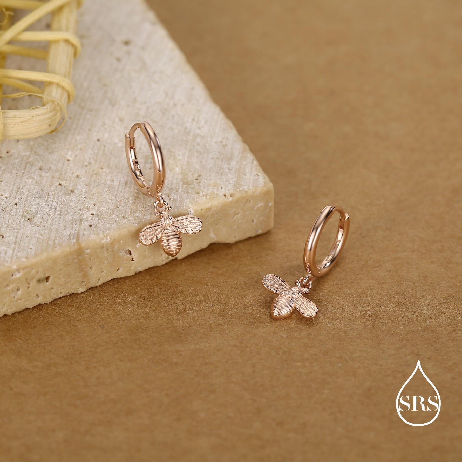 Dainty Sterling Silver Bumble Bee Huggie Hoops, Silver, Gold or Rose Gold, Honey Bee Hoop Earrings,