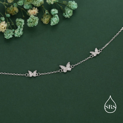 CZ Butterfly Floating Bracelet in Sterling Silver, Silver or Gold or Rose gold, Satellite Crystal Bracelet, Solid Silver Bracelet