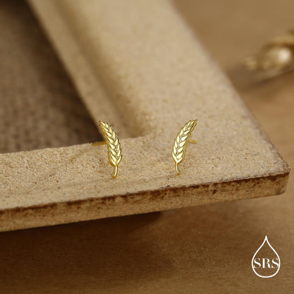 Wheat Stud Earrings in Sterling Silver, Silver or Gold, Nature Inspired, Botanical Earrings