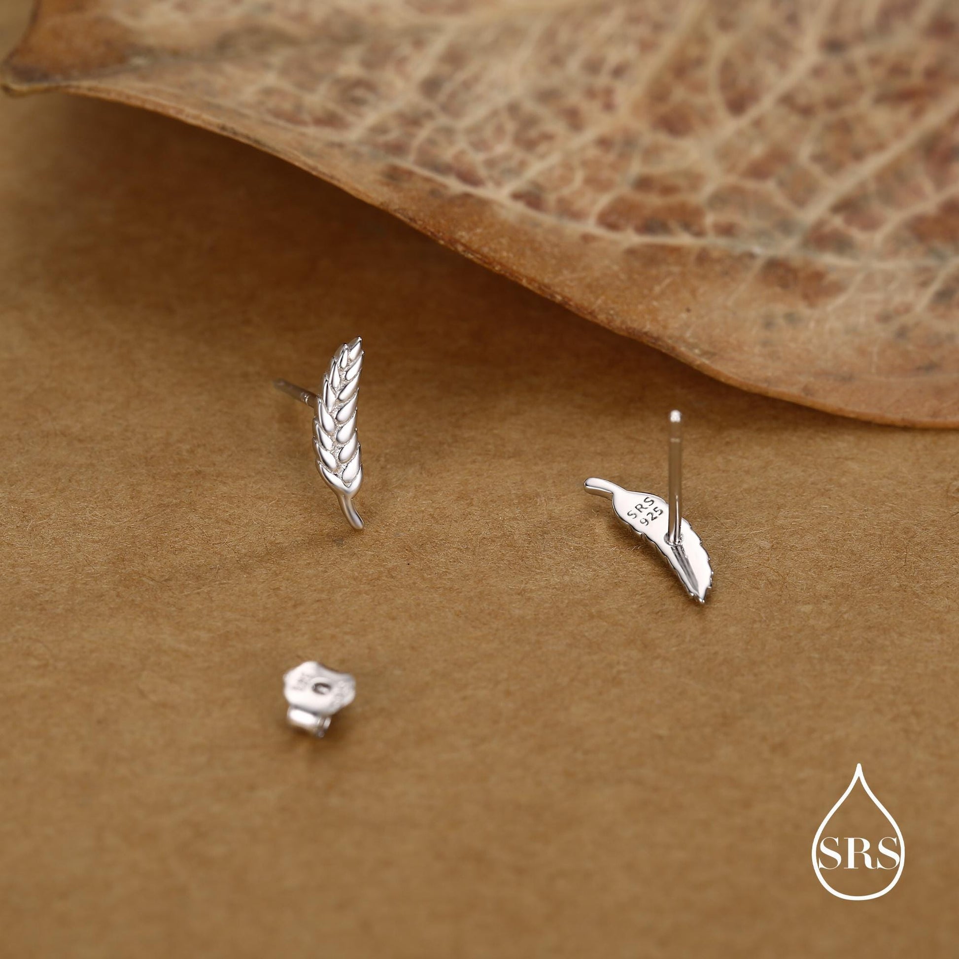 Wheat Stud Earrings in Sterling Silver, Silver or Gold, Nature Inspired, Botanical Earrings