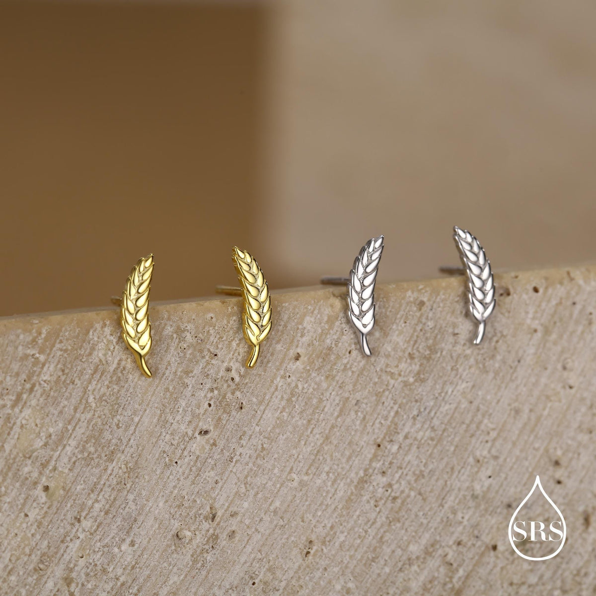 Wheat Stud Earrings in Sterling Silver, Silver or Gold, Nature Inspired, Botanical Earrings
