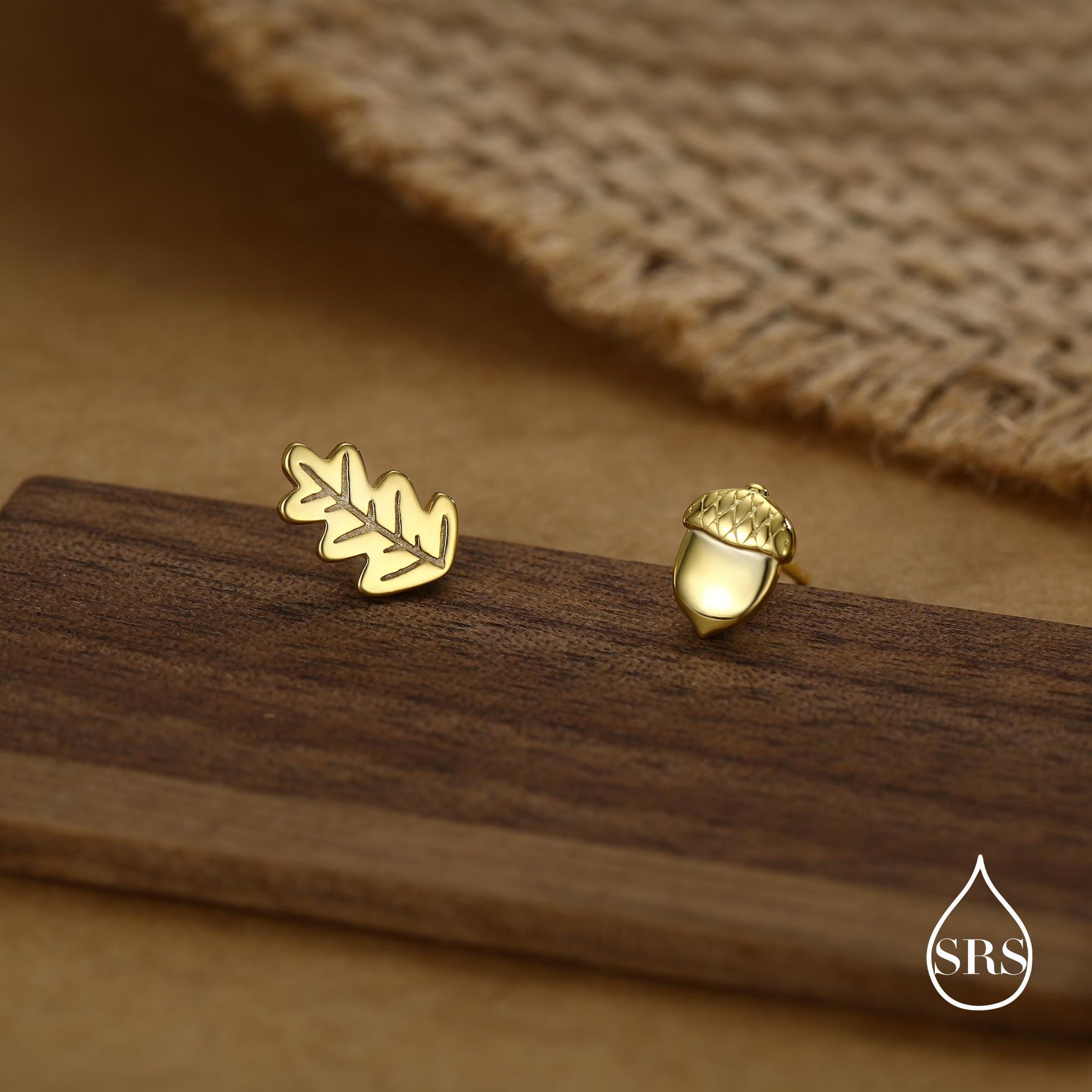 Mismatched Oak Leaf and Acorn Stud Earrings in Sterling Silver, in Silver or Gold, Nature Inspired Earrings, Asymmetric Leaf Earrings