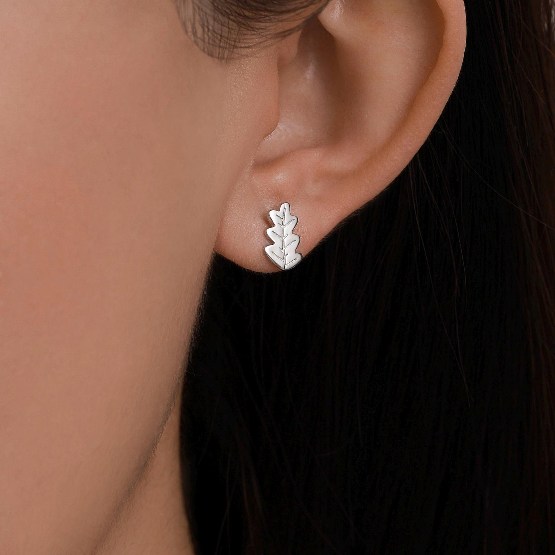 Oak Leaf Stud Earrings in Sterling Silver, Petite Acorn Leaf Earrings, Small Leaf Stud, Nature Inspired