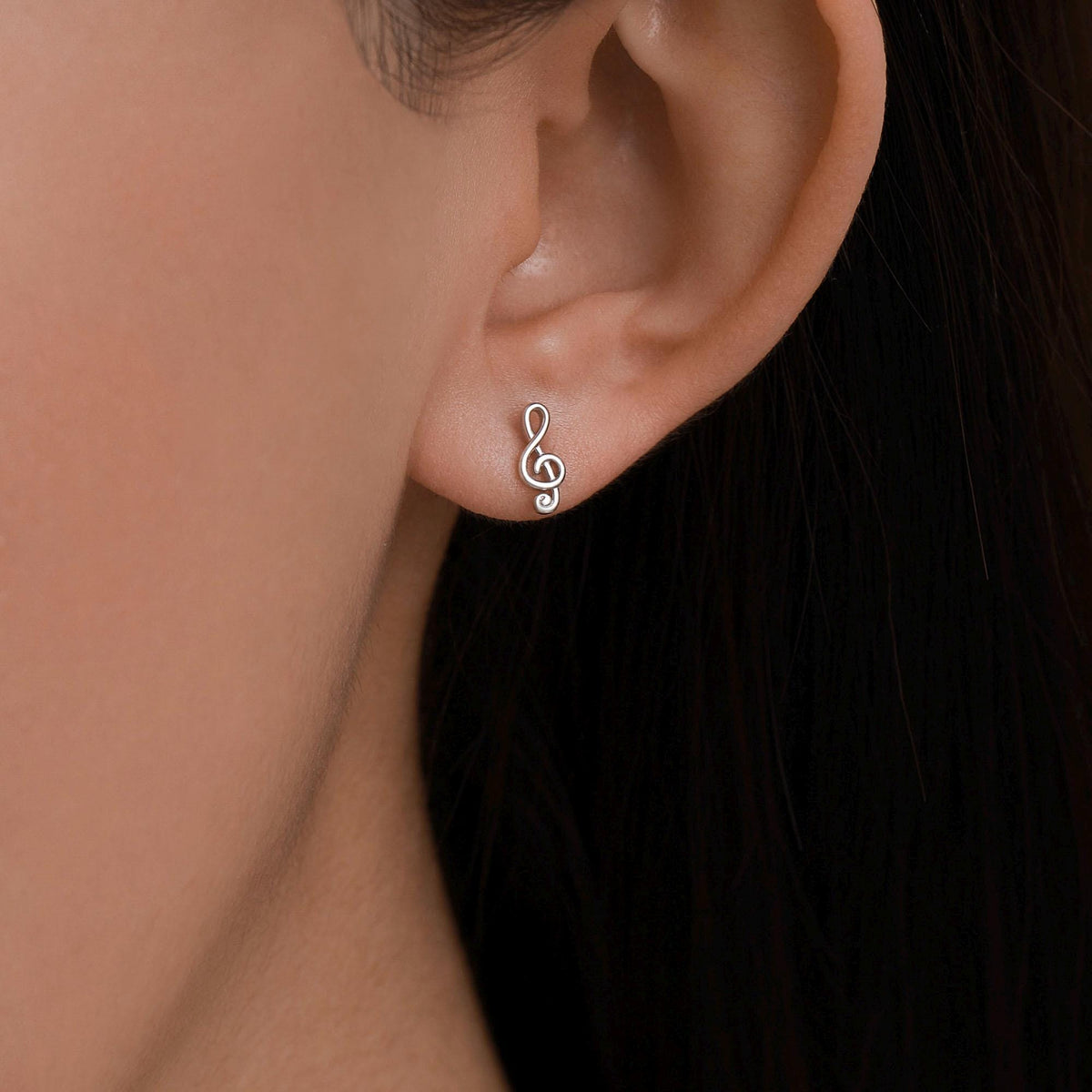 Mismatched Violin and Music Note Stud Earrings in Sterling Silver, Asymmetric Violin and Music Earrings