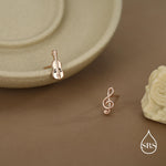 Mismatched Violin and Music Note Stud Earrings in Sterling Silver, Asymmetric Violin and Music Earrings