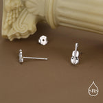 Mismatched Violin and Music Note Stud Earrings in Sterling Silver, Asymmetric Violin and Music Earrings