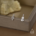 Mismatched Violin and Music Note Stud Earrings in Sterling Silver, Asymmetric Violin and Music Earrings