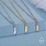 Tiny and Delicate Angel Wing Pendant Necklace in Sterling Silver with a Satellite Chain, Bird Necklace, Silver or Gold or Rose Gold