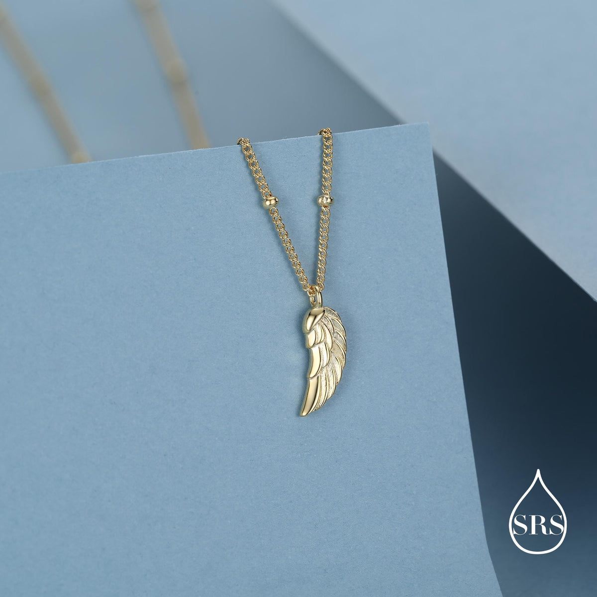 Tiny and Delicate Angel Wing Pendant Necklace in Sterling Silver with a Satellite Chain, Bird Necklace, Silver or Gold or Rose Gold