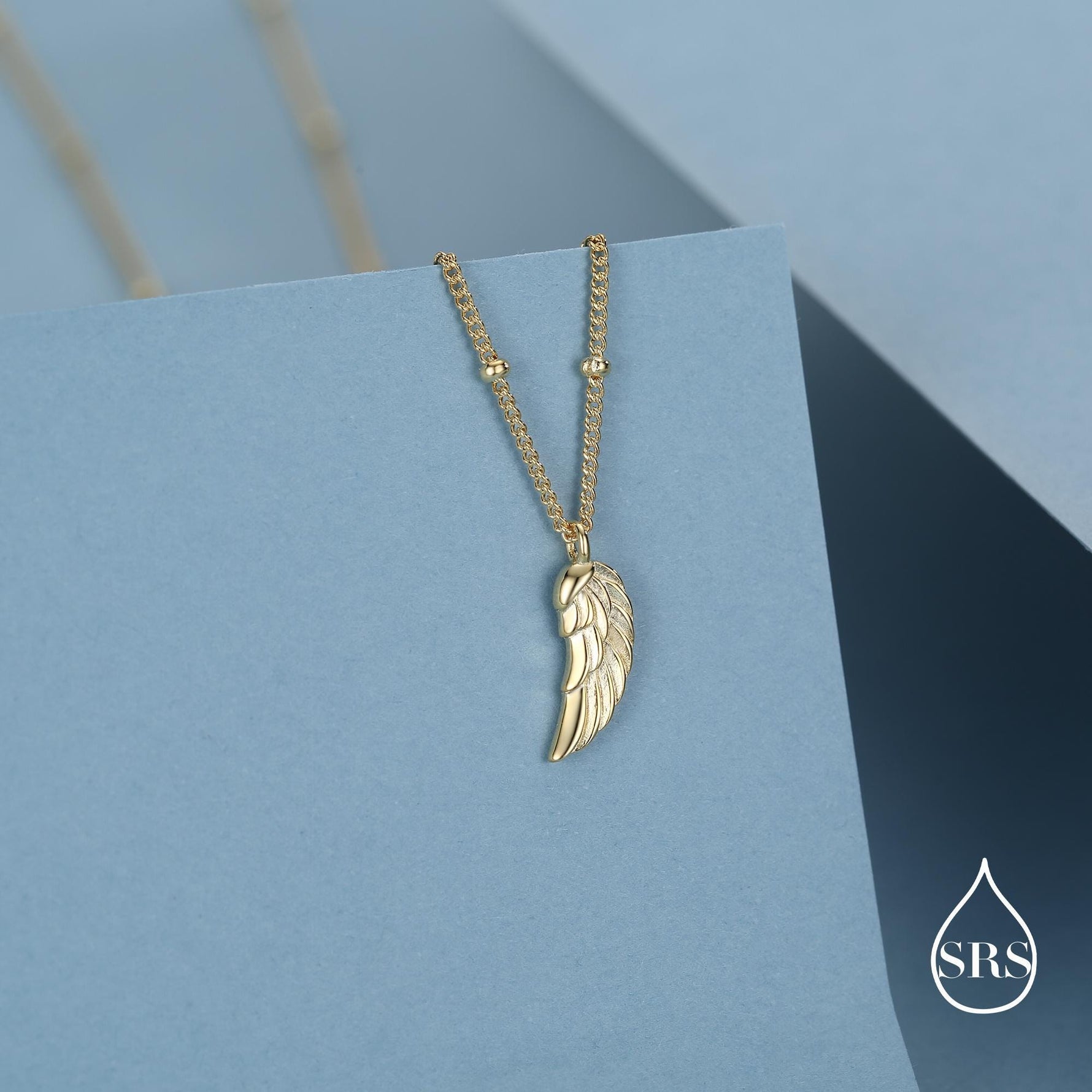 Tiny and Delicate Angel Wing Pendant Necklace in Sterling Silver with a Satellite Chain, Bird Necklace, Silver or Gold or Rose Gold