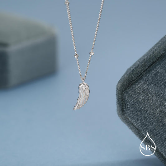 Tiny and Delicate Angel Wing Pendant Necklace in Sterling Silver with a Satellite Chain, Bird Necklace, Silver or Gold or Rose Gold