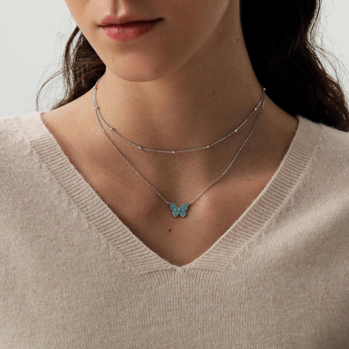 Blue Enamel Butterfly Pendant Necklace in Sterling Silver, Silver Butterfly Necklace, Animal Jewellery by Silver Rain Silver