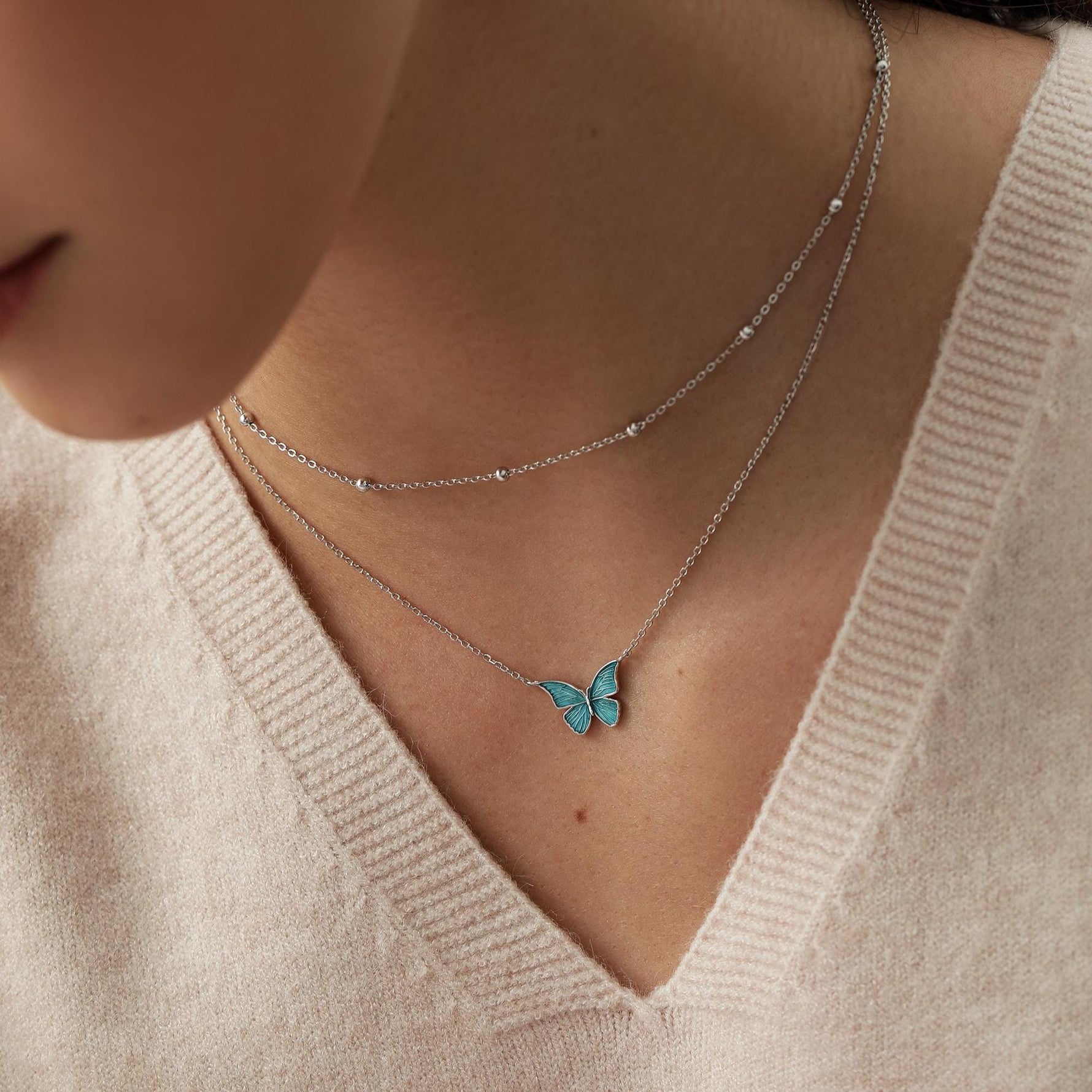 Blue Enamel Butterfly Pendant Necklace in Sterling Silver, Silver Butterfly Necklace, Animal Jewellery by Silver Rain Silver