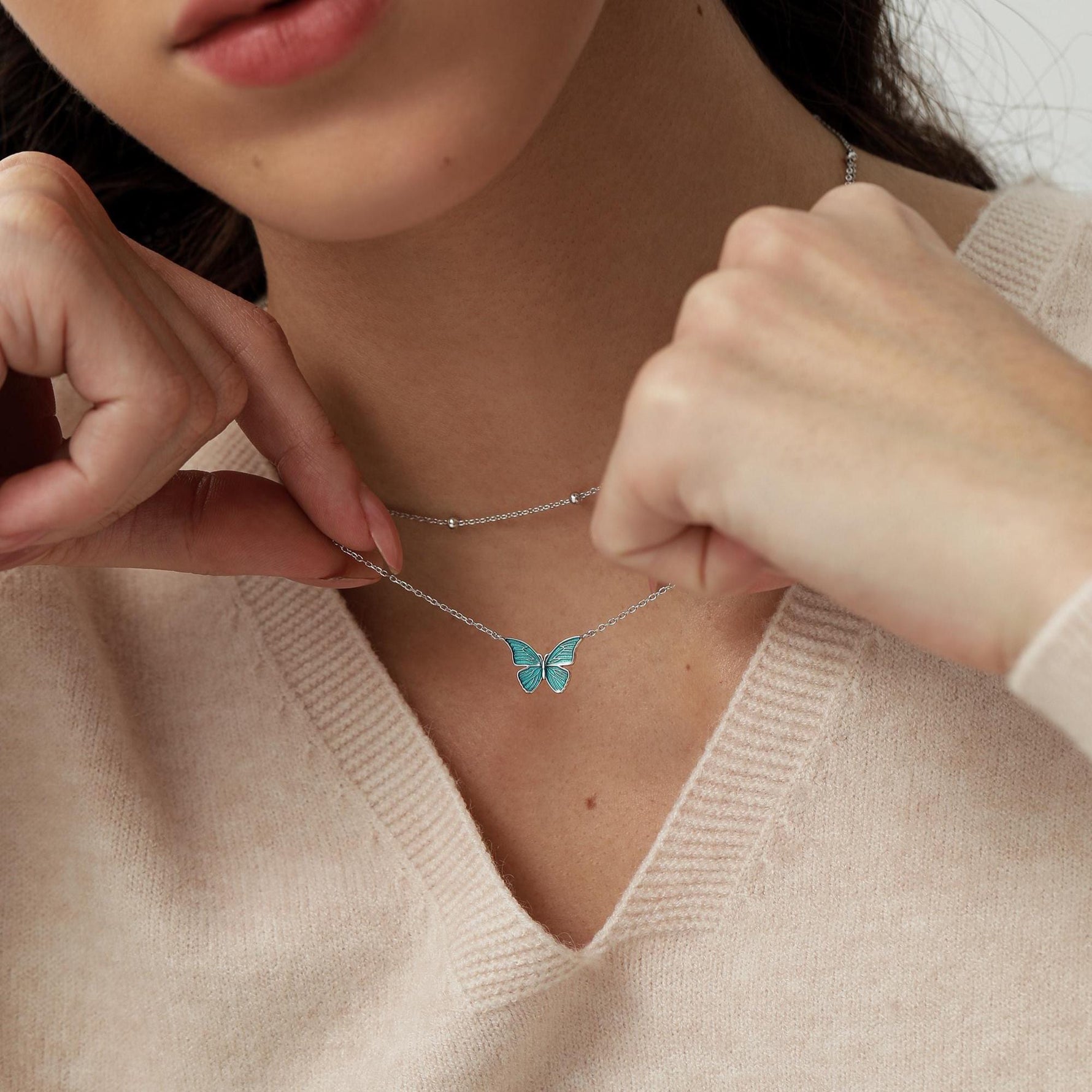 Blue Enamel Butterfly Pendant Necklace in Sterling Silver, Silver Butterfly Necklace, Animal Jewellery by Silver Rain Silver