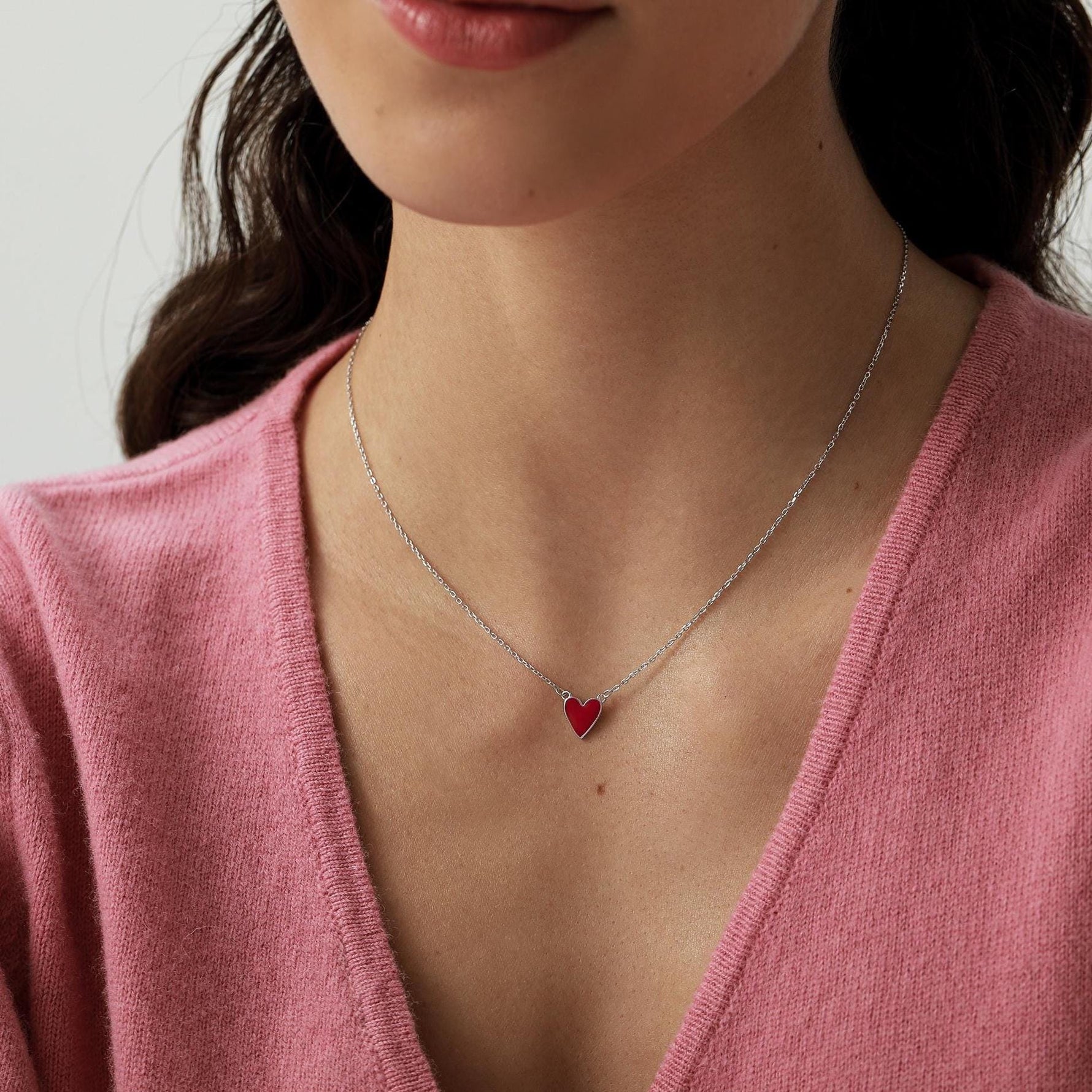 Red Enamel Heart Charm Necklace