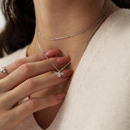 Tiny Bumble Bee Pendant Necklace in Sterling Silver, Silver or Gold, Beaded Chain Bee Necklace, Satellite Chain, Nature Inspired