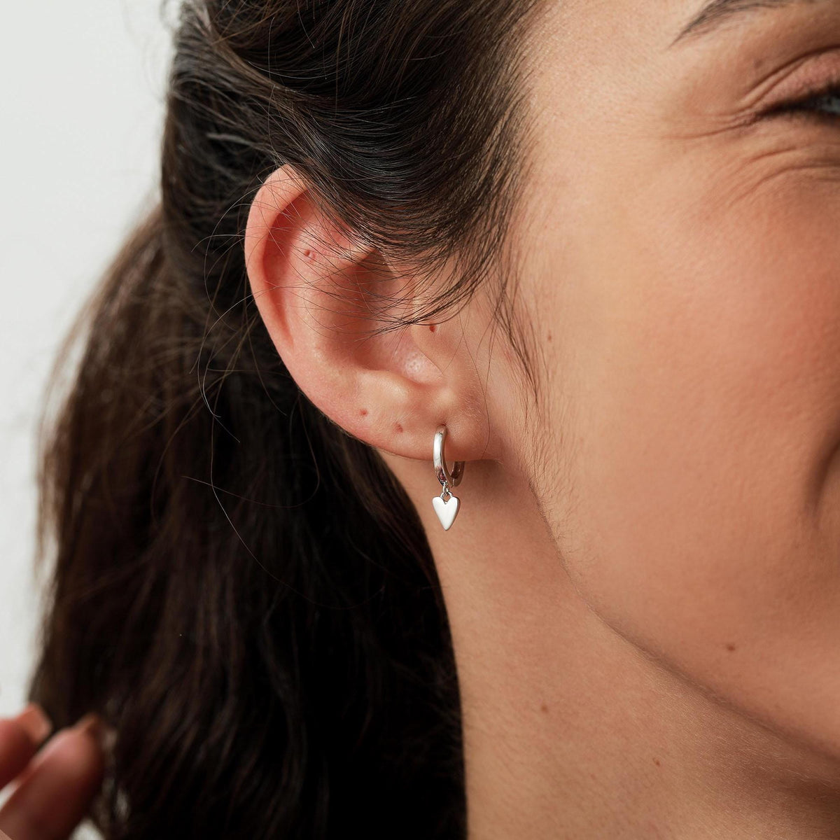 Tiny Heart Dangle Huggie Hoop in Sterling Silver, Silver or Gold or Rose Gold, Skinny Heart Earrings, Heart Huggie Hoops
