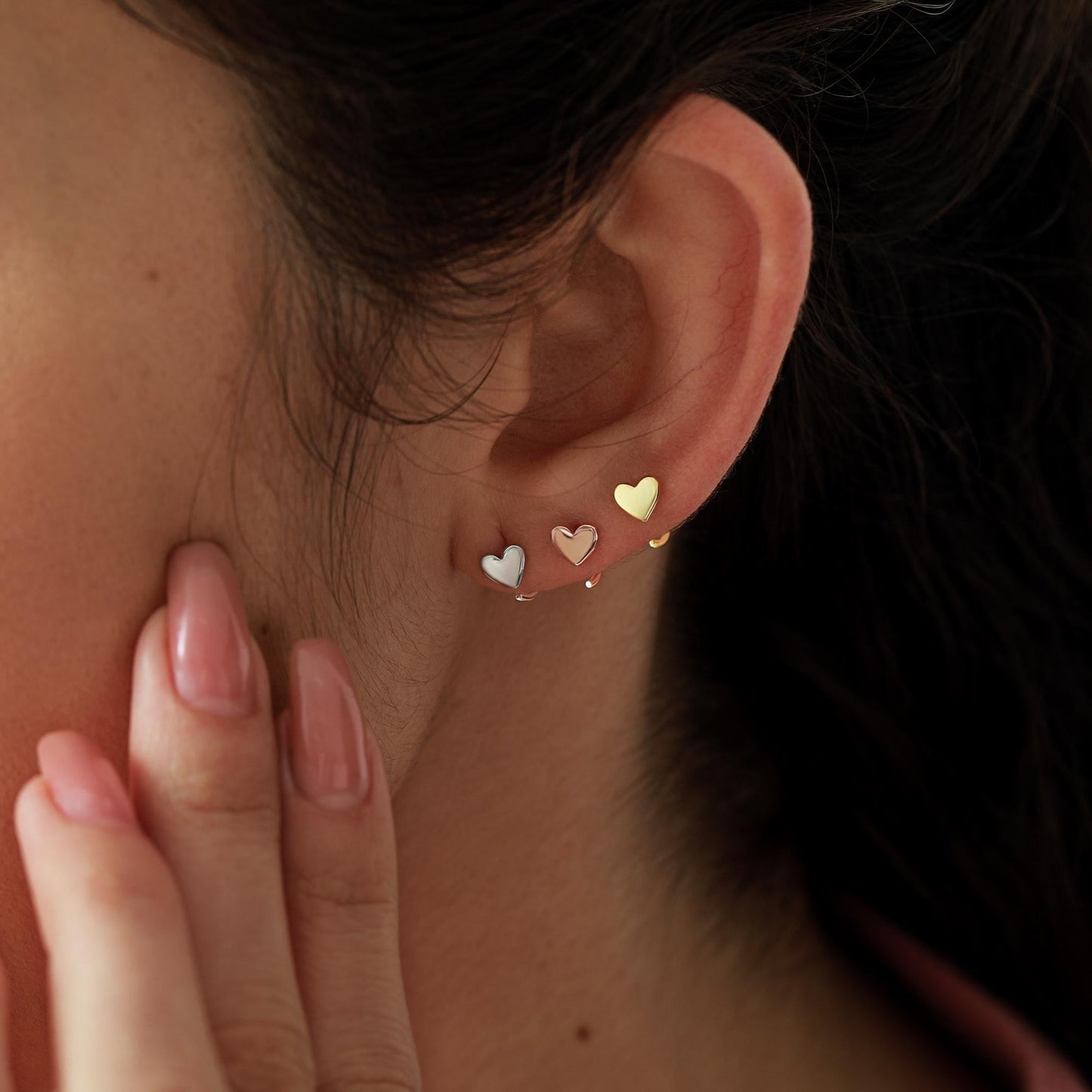 Tiny Heart Huggie Hoop Earrings in Sterling Silver, Silver, Gold or Rose Gold, Dainty Little Heart Open Threader, Threader Hoop Earrings