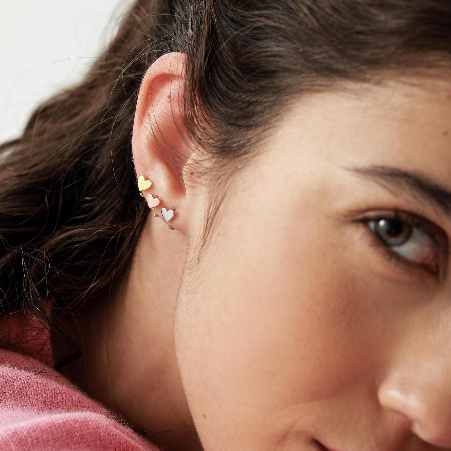 Tiny Heart Huggie Hoop Earrings in Sterling Silver, Silver, Gold or Rose Gold, Dainty Little Heart Open Threader, Threader Hoop Earrings