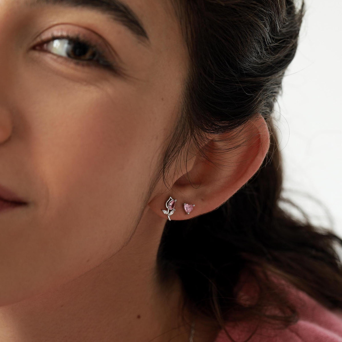 Sterling Silver Tulip Flower CZ Stud Earrings, Silver, Gold or Rose Gold, Pink Tulip Earrings, Floral Earrings, Blossom Earrings, Nature