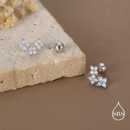 Opal Colour CZ Hydrangea Bouquet 18G Screw Back Earrings in Sterling Silver, Silver, Gold or Rose Gold, Flower Earrings