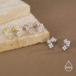 Opal Colour CZ Hydrangea Bouquet 18G Screw Back Earrings in Sterling Silver, Silver, Gold or Rose Gold, Flower Earrings