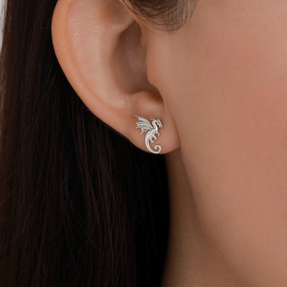 Extra Tiny Mismatched Dragon Stud Earrings in Sterling Silver, Silver or Gold or Rose Gold, Asymmetric Dragon Stud Earrings