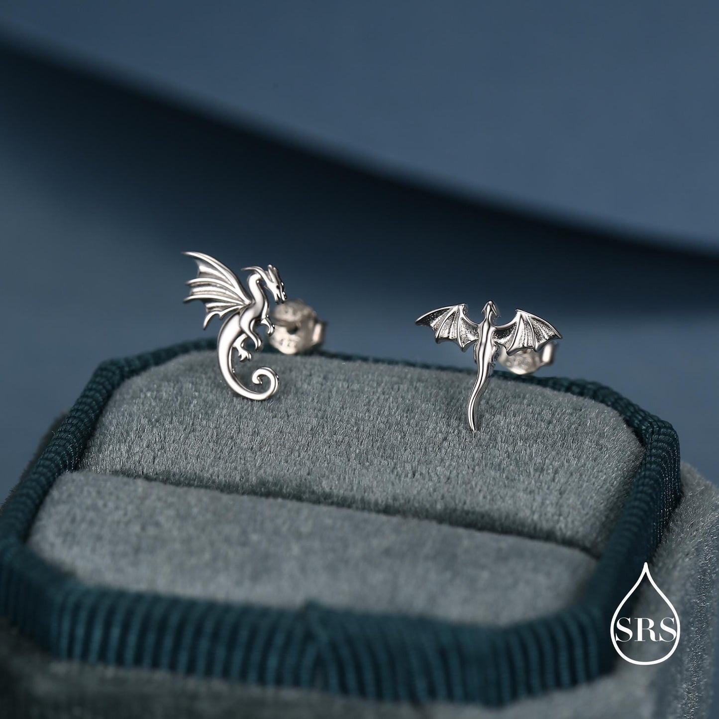 Extra Tiny Mismatched Dragon Stud Earrings in Sterling Silver, Silver or Gold or Rose Gold, Asymmetric Dragon Stud Earrings