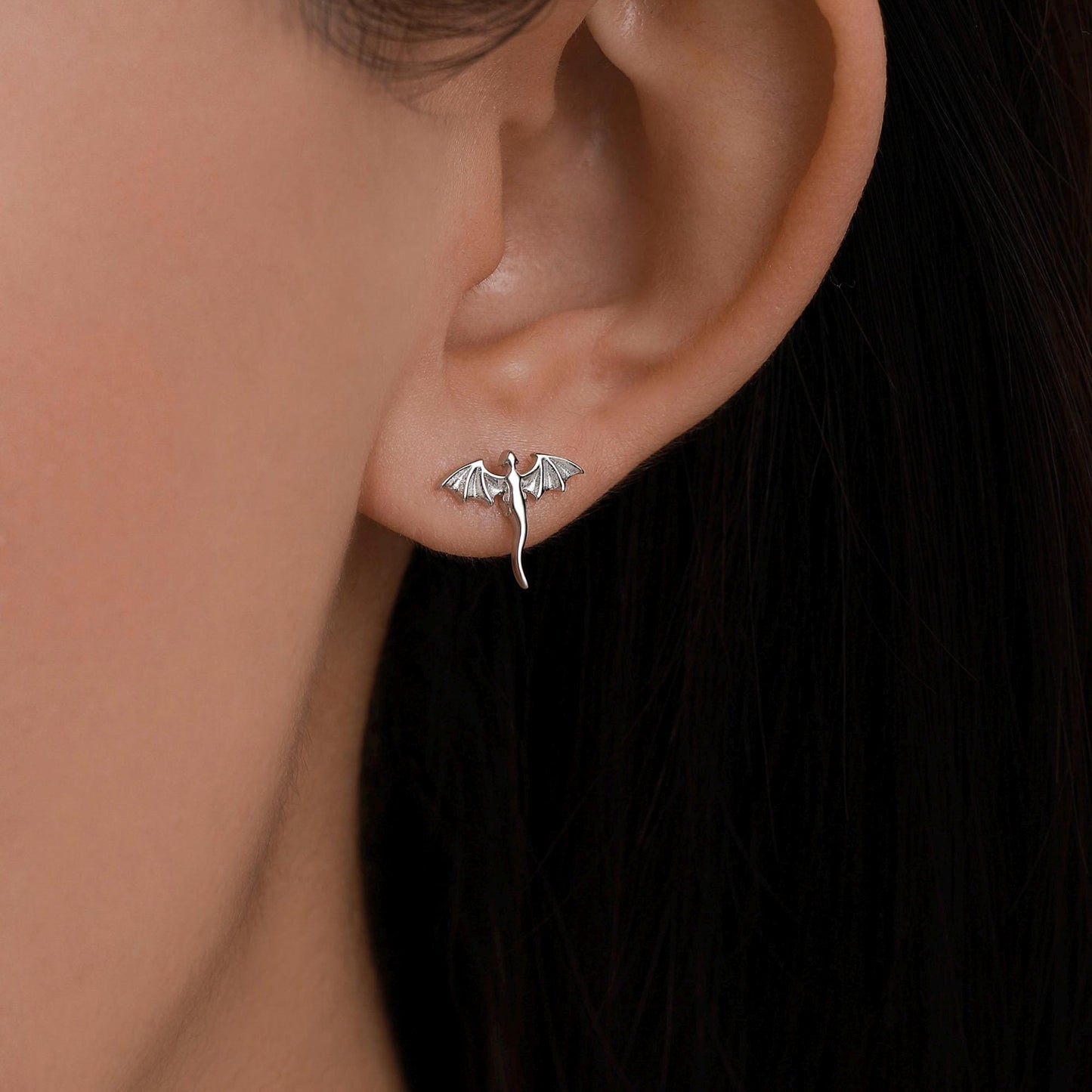 Extra Tiny Mismatched Dragon Stud Earrings in Sterling Silver, Silver or Gold or Rose Gold, Asymmetric Dragon Stud Earrings