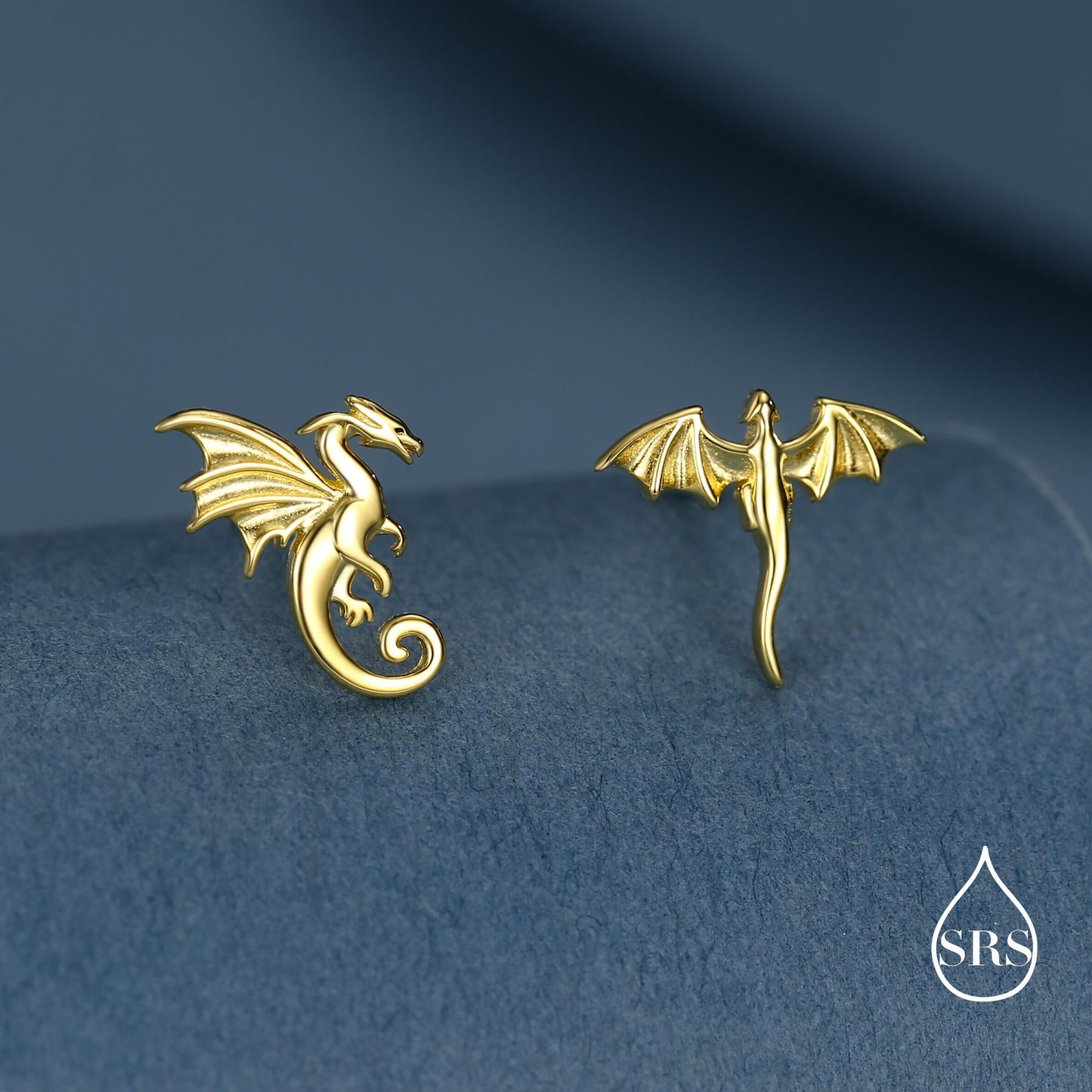 Extra Tiny Mismatched Dragon Stud Earrings in Sterling Silver, Silver or Gold or Rose Gold, Asymmetric Dragon Stud Earrings
