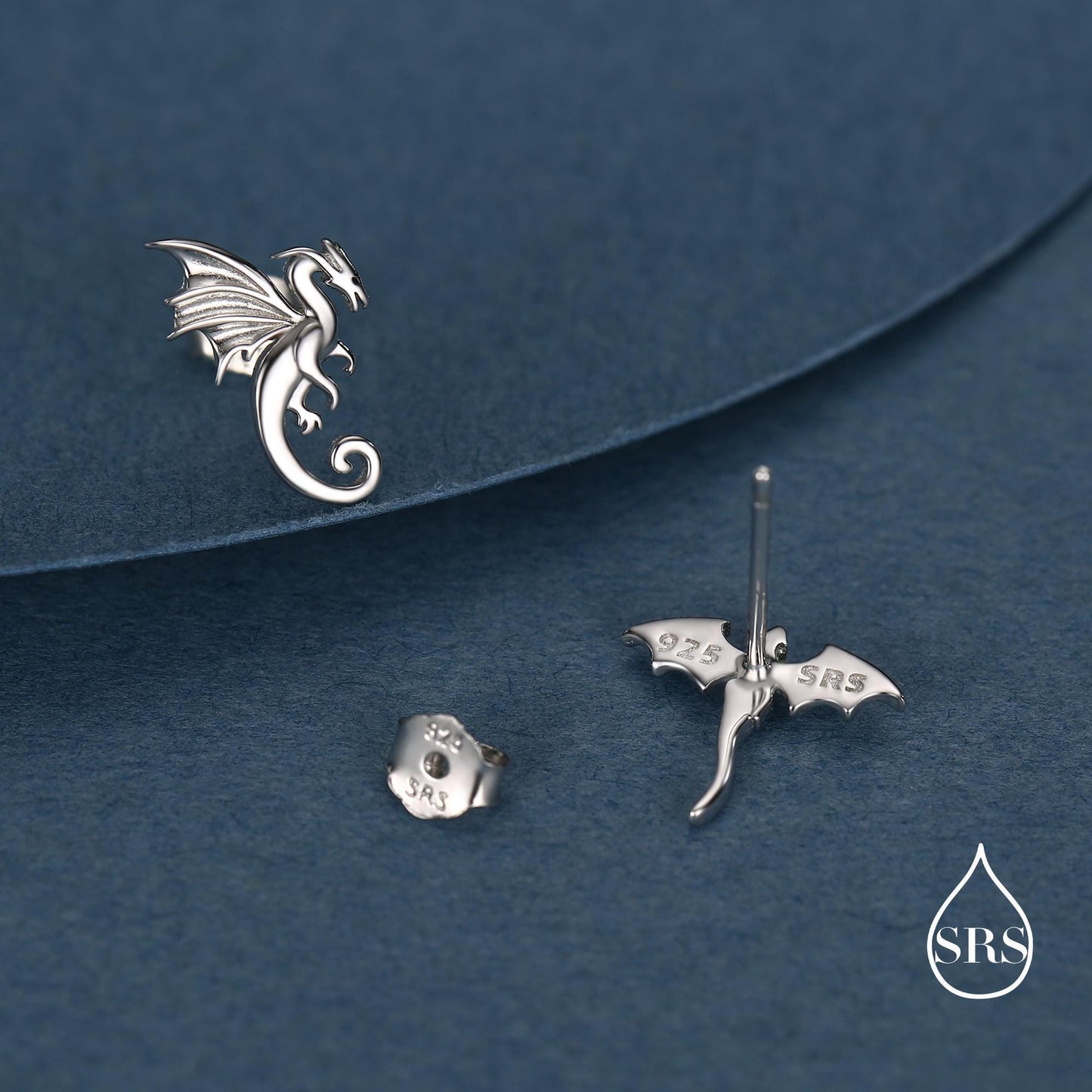Extra Tiny Mismatched Dragon Stud Earrings in Sterling Silver, Silver or Gold or Rose Gold, Asymmetric Dragon Stud Earrings