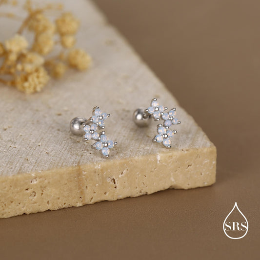 Opal Colour CZ Hydrangea Bouquet 18G Screw Back Earrings in Sterling Silver, Silver, Gold or Rose Gold, Flower Earrings