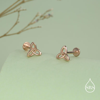 Sterling Silver Celtic Knot Flat-Back Studs, 16G 8mm Internally Threaded Flat Back Earrings