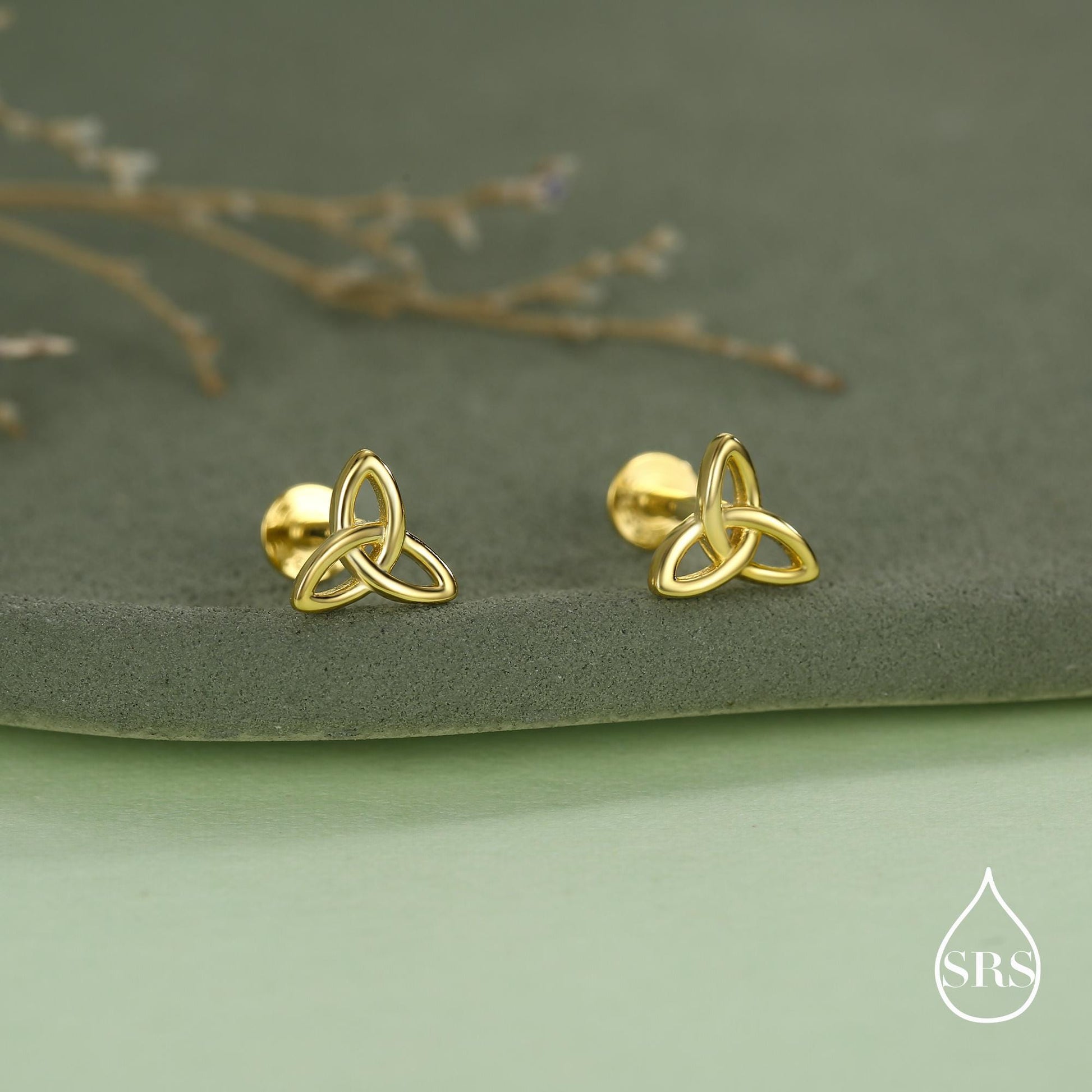 Sterling Silver Celtic Knot Flat-Back Studs, 16G 8mm Internally Threaded Flat Back Earrings