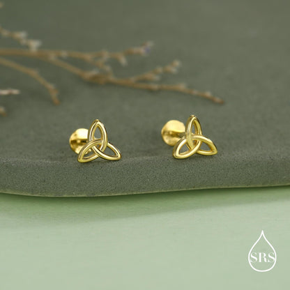 Sterling Silver Celtic Knot Flat-Back Studs, 16G 8mm Internally Threaded Flat Back Earrings