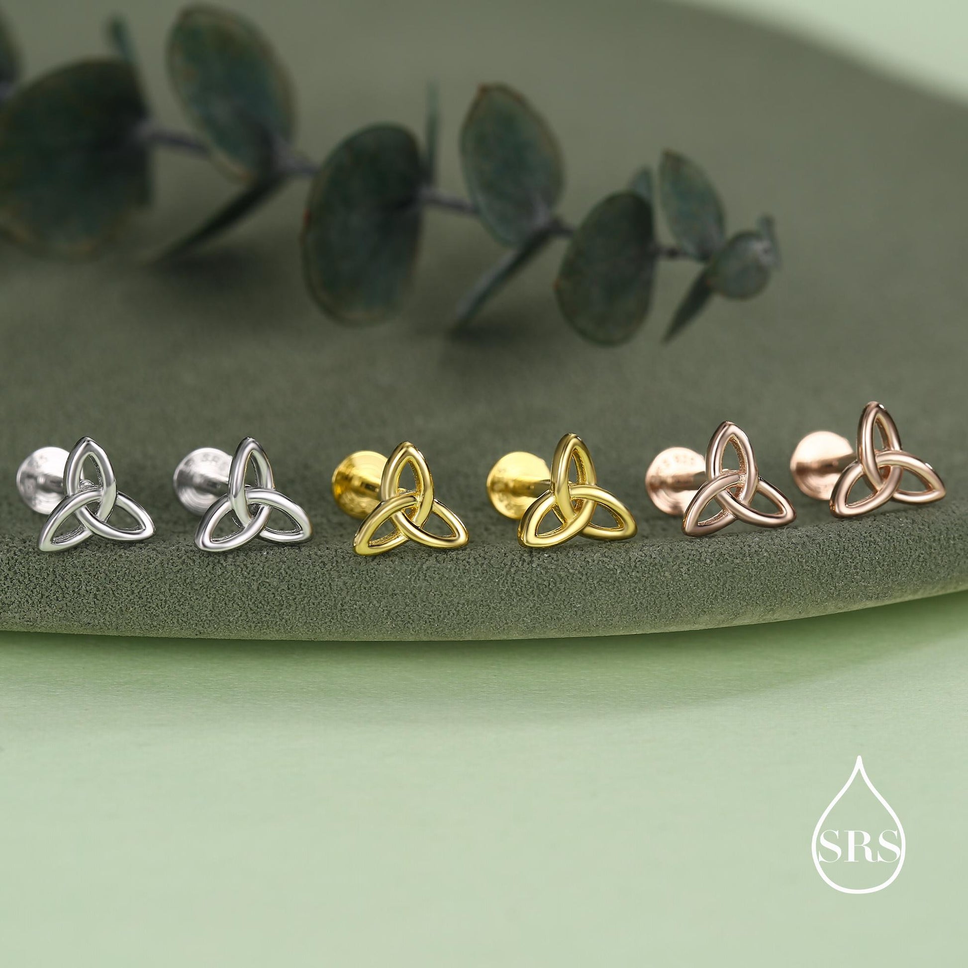 Sterling Silver Celtic Knot Flat-Back Studs, 16G 8mm Internally Threaded Flat Back Earrings