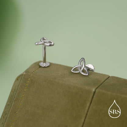 Sterling Silver Celtic Knot Flat-Back Studs, 16G 8mm Internally Threaded Flat Back Earrings