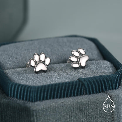 Sterling Silver Paw Print Flat-Back Studs for Animal Lovers, 16G 8mm Flat Back Earrings
