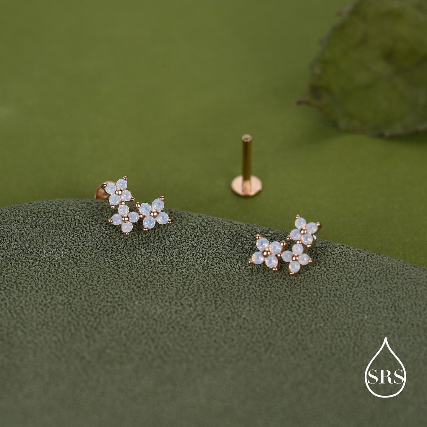 Opal Colour CZ Hydrangea Bouquet 16G Flat Back Earrings in Sterling Silver, 16G 8mm Flat Back Studs