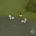 Opal Colour CZ Hydrangea Bouquet 16G Flat Back Earrings in Sterling Silver, 16G 8mm Flat Back Studs