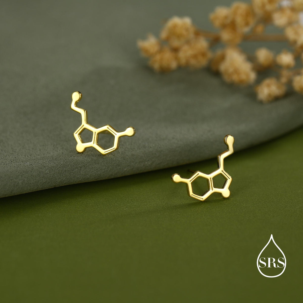 Sterling Silver Serotonin Molecule 16G Flat Back Labret Earrings