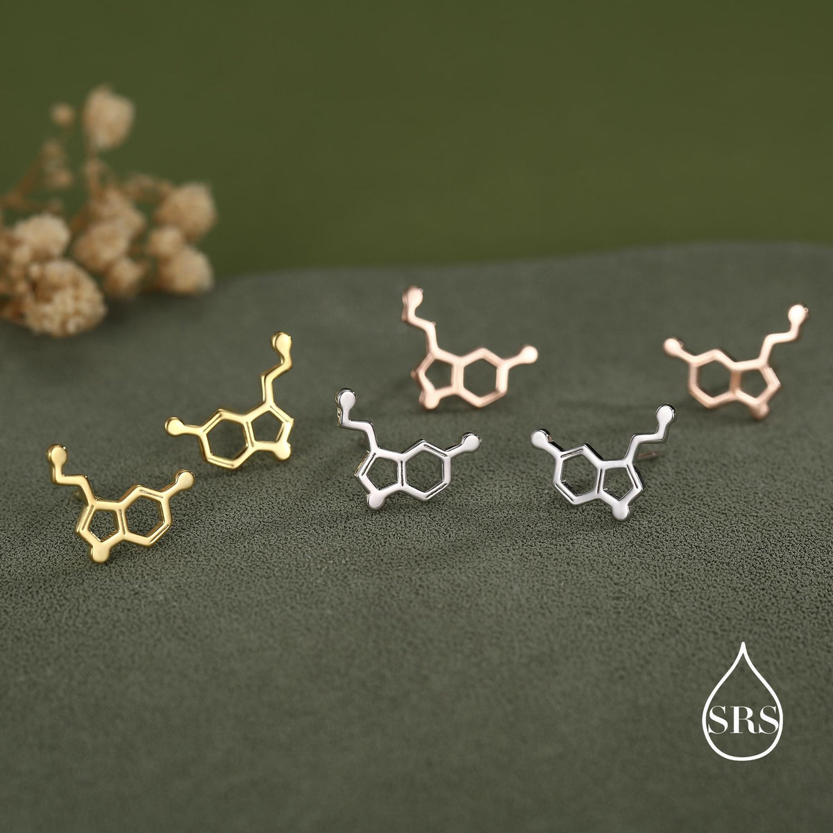 Sterling Silver Serotonin Molecule 16G Flat Back Labret Earrings