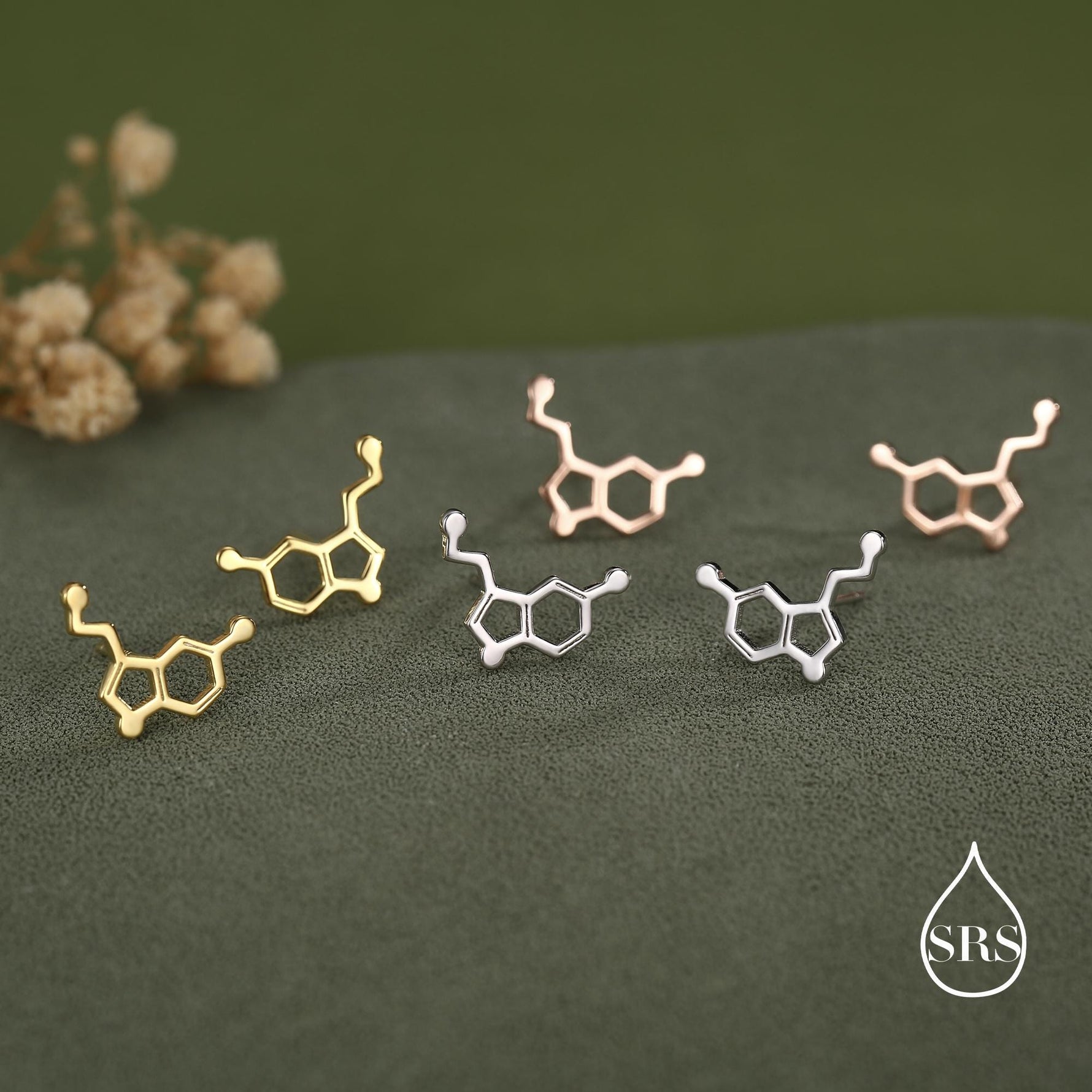 Sterling Silver Serotonin Molecule 16G Flat Back Labret Earrings