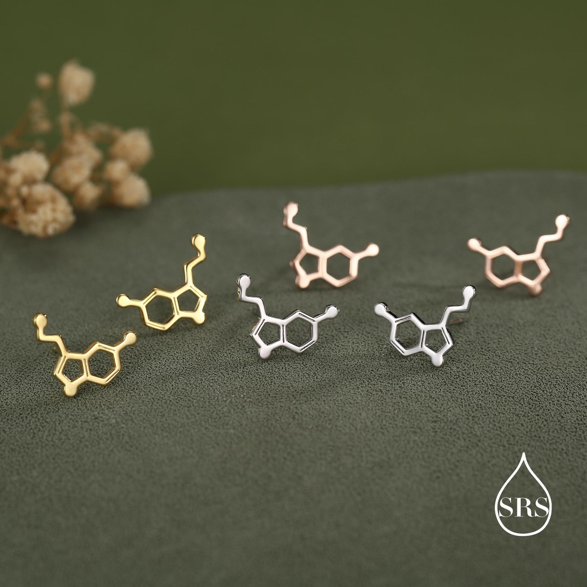 Happiness Molecules Serotonin 18G Screw Back Stud Earrings with Ball Backs
