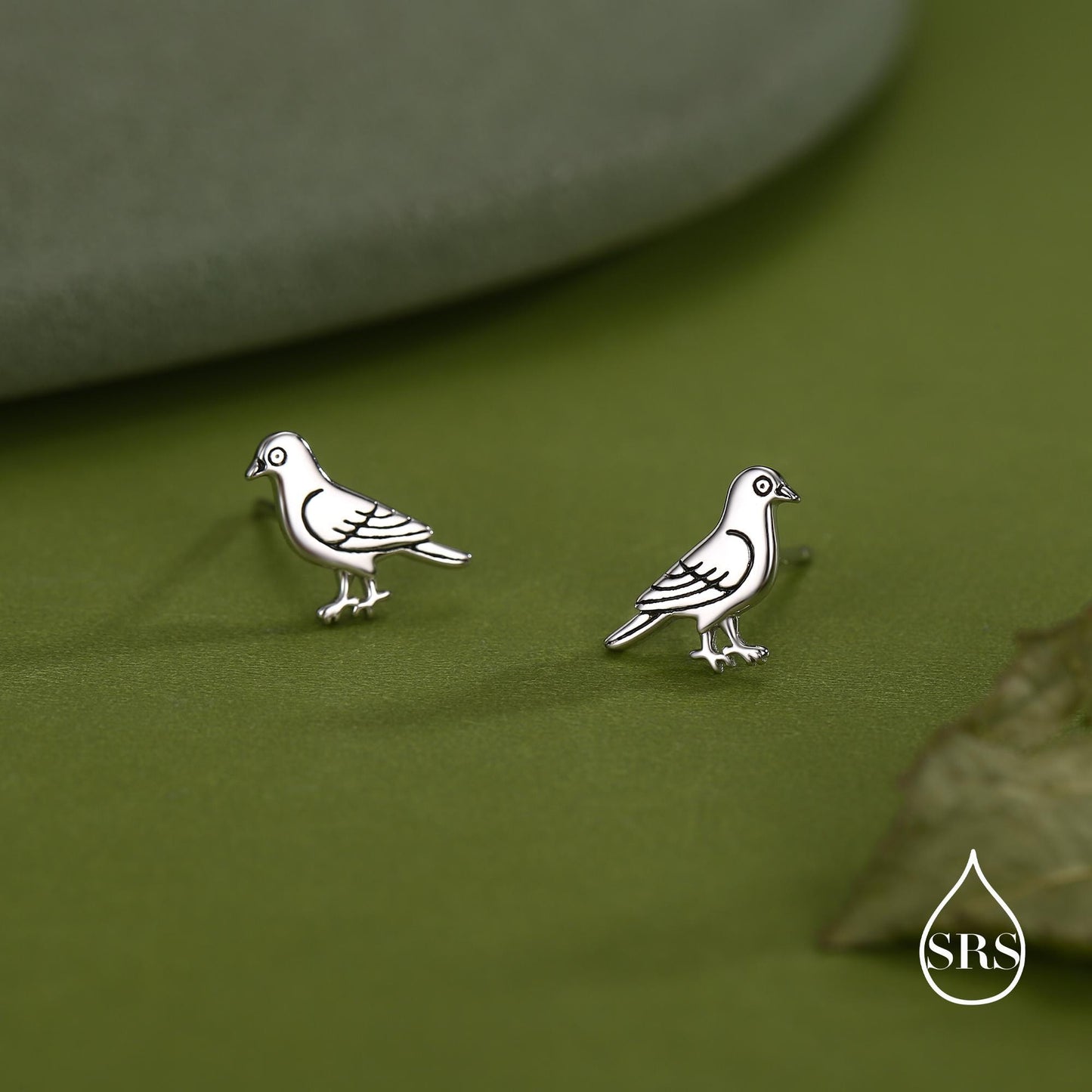 Cute Pigeon Bird Stud Earrings in Sterling Silver