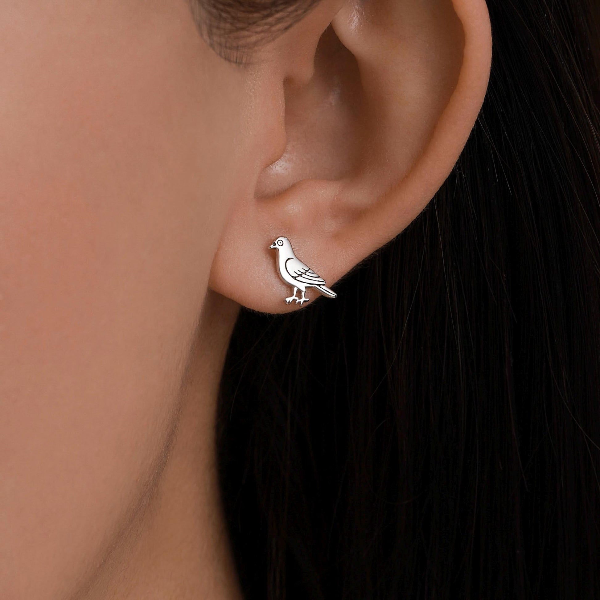 Cute Pigeon Bird Stud Earrings in Sterling Silver