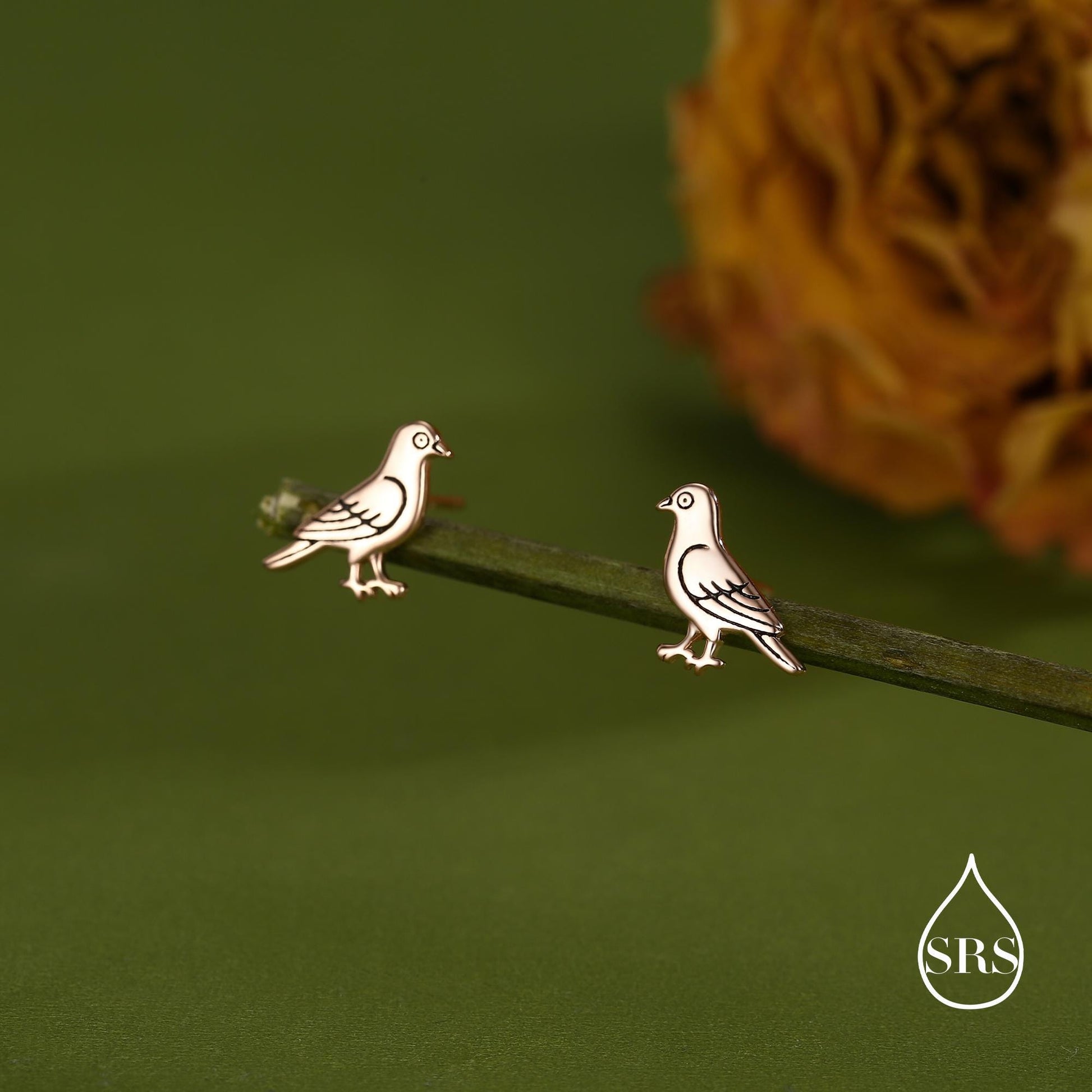 Cute Pigeon Bird Stud Earrings in Sterling Silver
