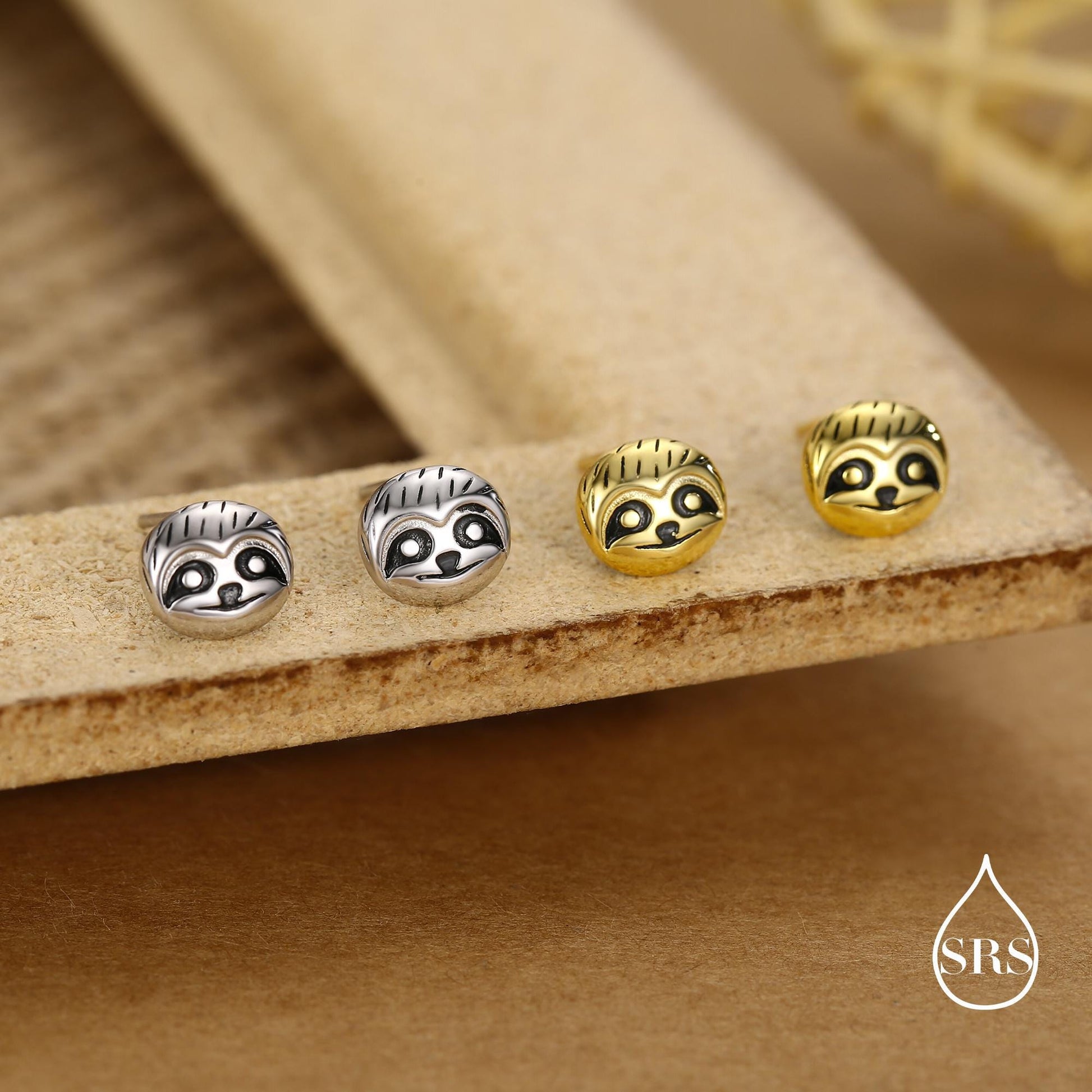 Sloth Face Stud Earrings in Sterling Silver
