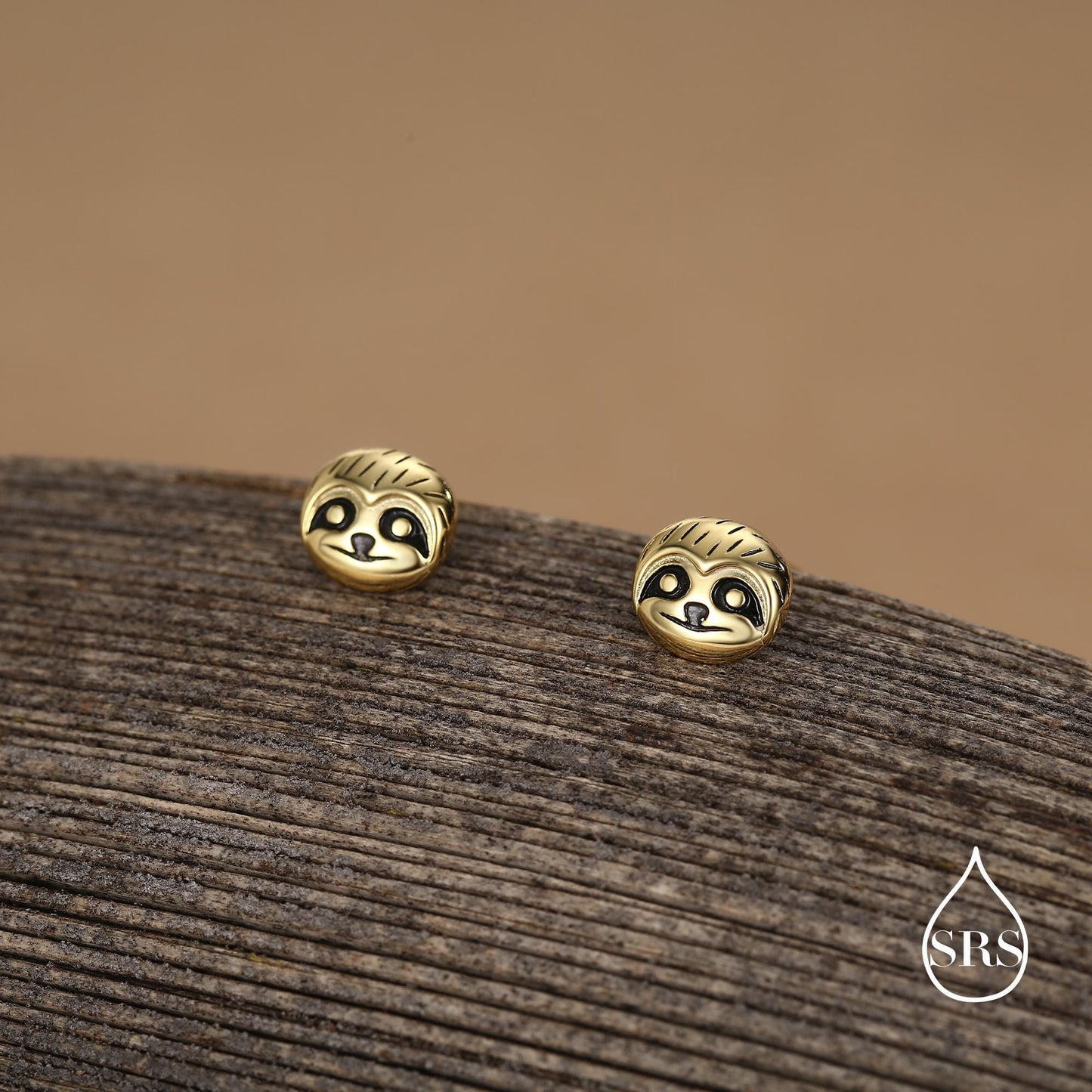 Sloth Face Stud Earrings in Sterling Silver